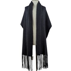 Portolano Fringed Chunky Alpaca Wool Blend Wrap Charcoal 20" x 79" NWT